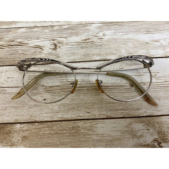MCM Etched Silver Tone Cat Eye Eyeglass Frames 12K White GF USA 4-1/4-5-1/2 - Picture 15 of 15